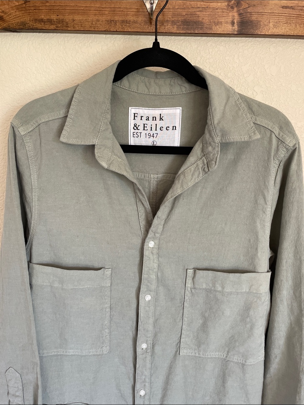 Frank & Eileen Northern Ireland Sage Green Utility Jumpsuit L Flax USA Boho - Picture 6 of 15